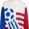 White Color Block Track Jacket with Blue and Red Sleeves