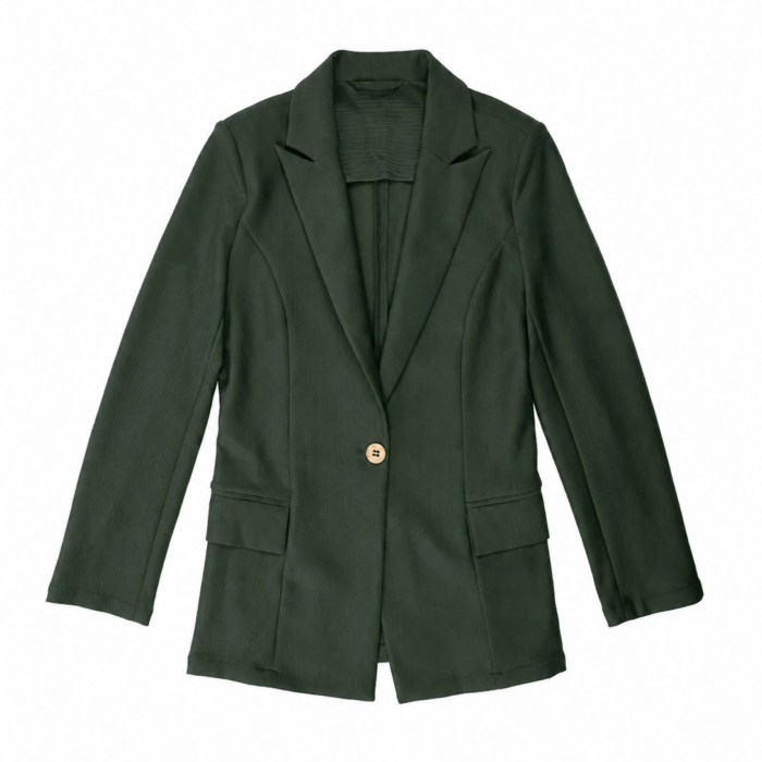 Dark Green Tailored Longline Single-Breasted Blazer