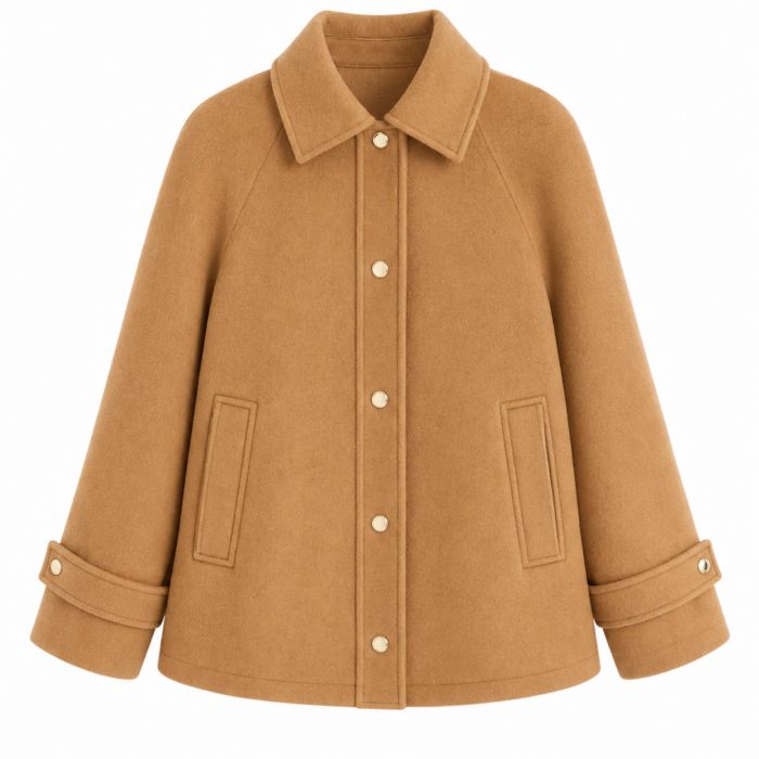 Camel A-Line Button-Front Coat with Pointed Collar