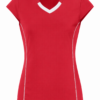 Red V-Neck Cap Sleeve Fitted Top with White Trim