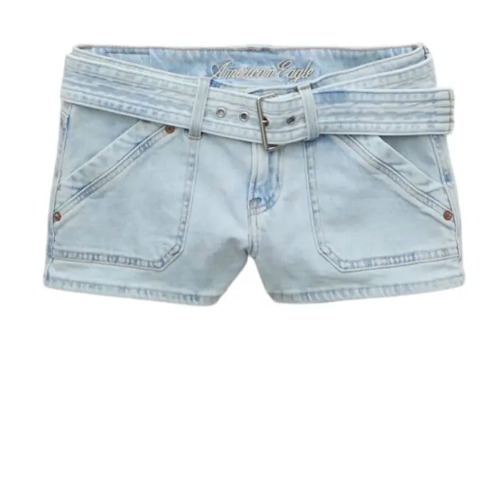 Light Wash Denim Shorts with Self-Tie Belt