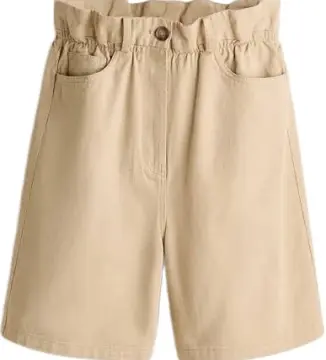 Beige Paperbag Waist Wide Leg Shorts