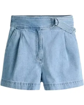Light Blue Denim High Waisted Pleated Shorts