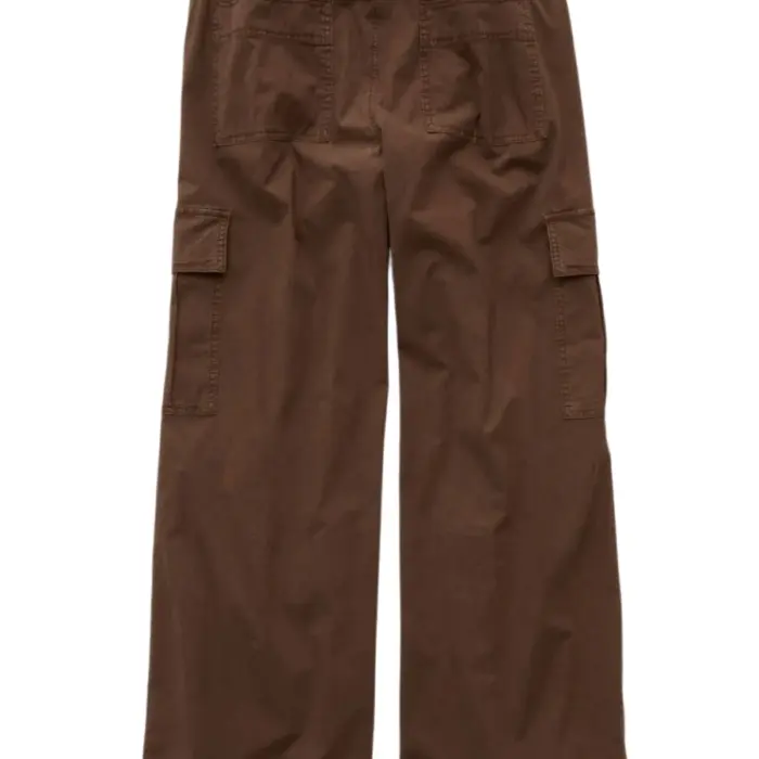 Brown Wide-Leg Cargo Pants with Drawstring Hem