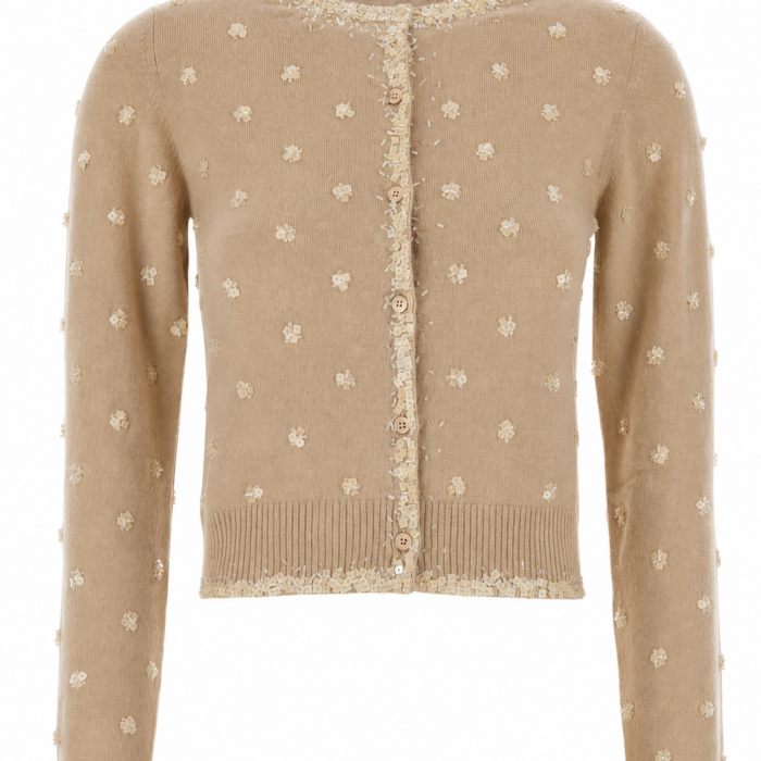 Beige Floral Tufted Button-Front Cardigan