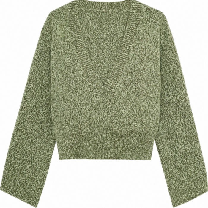 Green Marled Chevron Cropped Knit Sweater