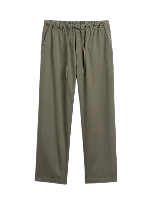 Olive Green Pull-On Straight-Leg Pants with Drawstring