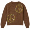 Brown Knit Sweater with Green Floral Appliqué Circles