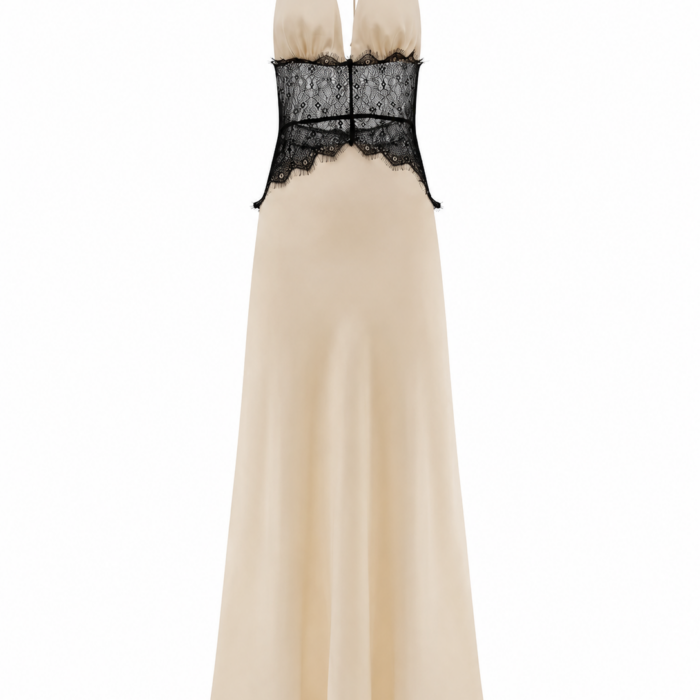 Champagne Halter Lace Maxi Dress