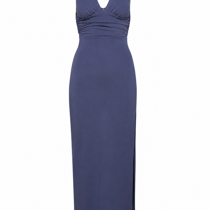 Dark Blue Sleeveless Maxi Dress with Slit