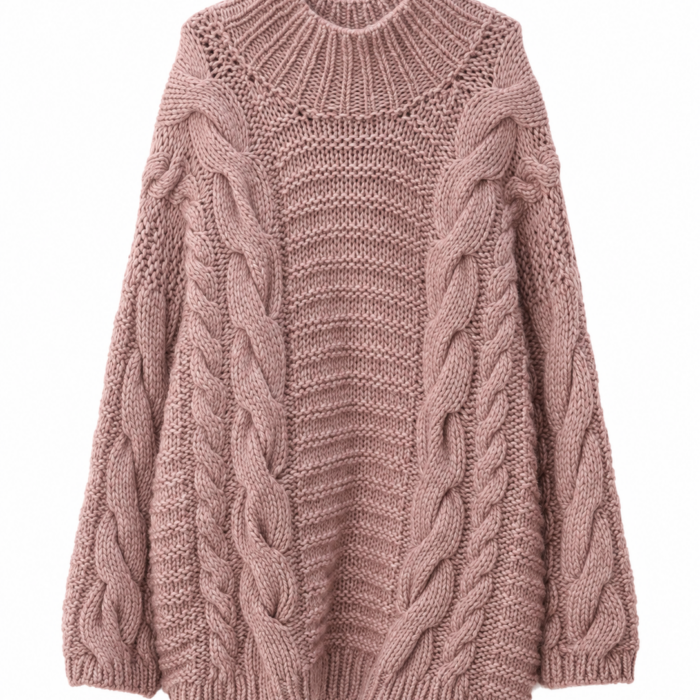 Dusty Rose Chunky Cable-Knit Oversized Sweater