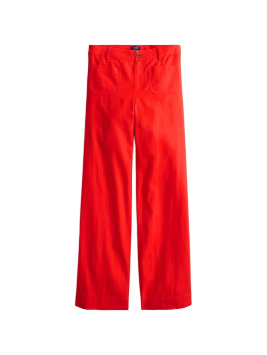 Red Wide-Leg Straight Trousers with Patch Pockets
