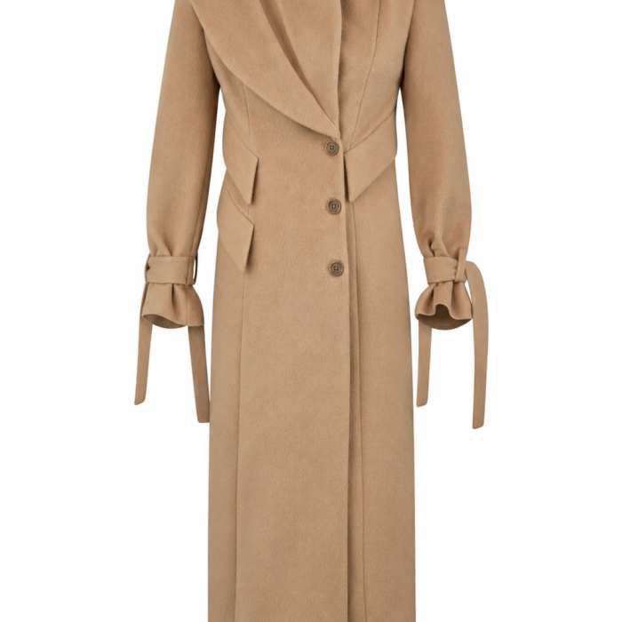 Camel Longline Draped Collar Coat
