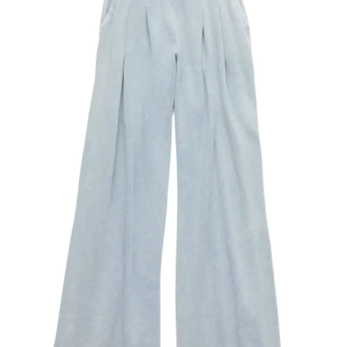 Light Blue Wide-Leg Flare Pants with Elastic Waist