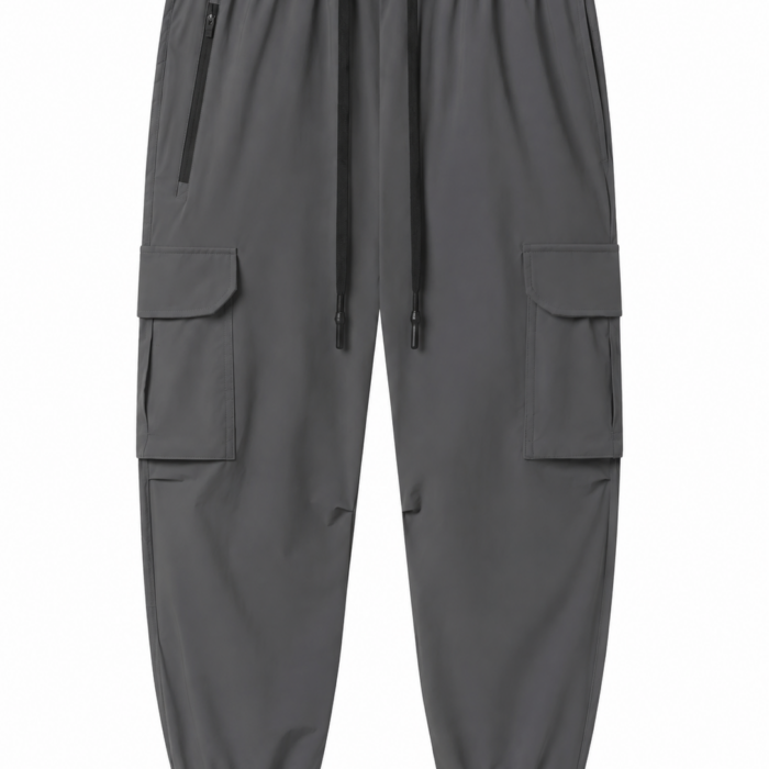 Grey Cargo Jogger Pants with Drawstring Waist