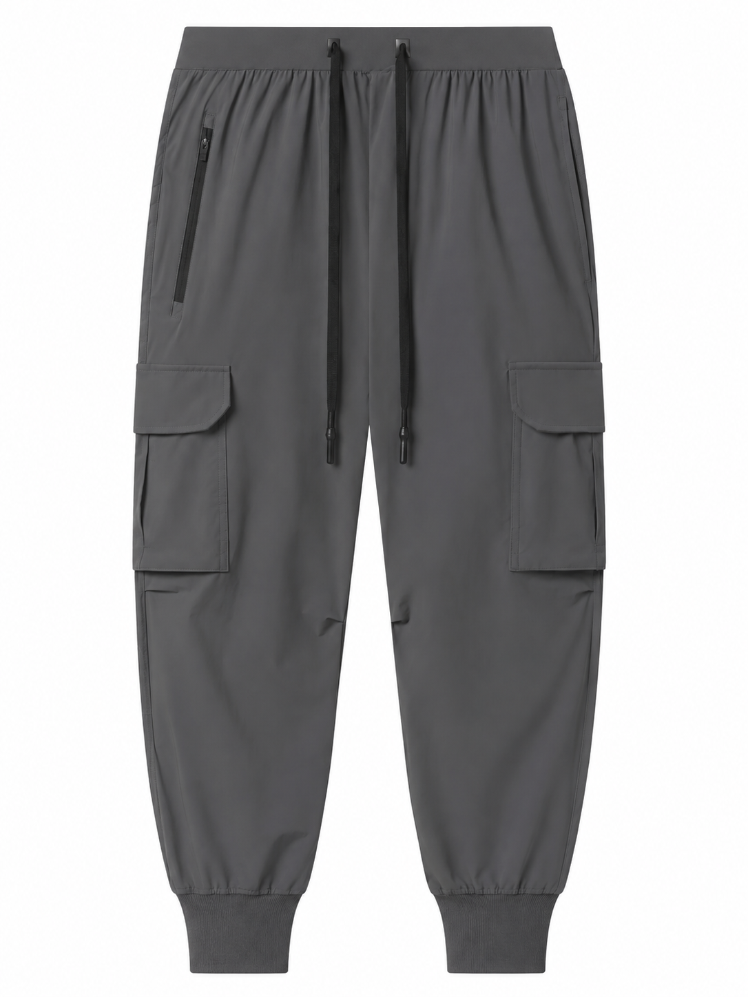 Grey Cargo Jogger Pants with Drawstring Waist