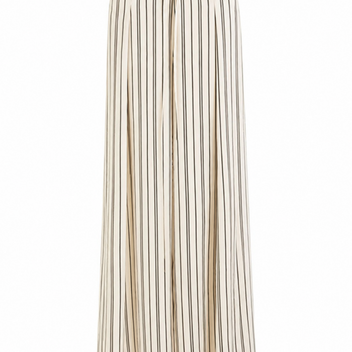Cream Pinstripe Wide Leg Pants