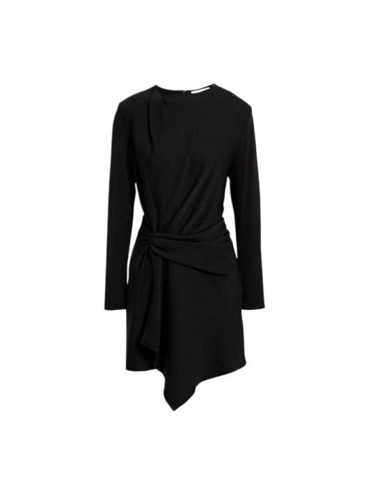 Black Long-Sleeve Twist-Front Dress with Asymmetrical Hem