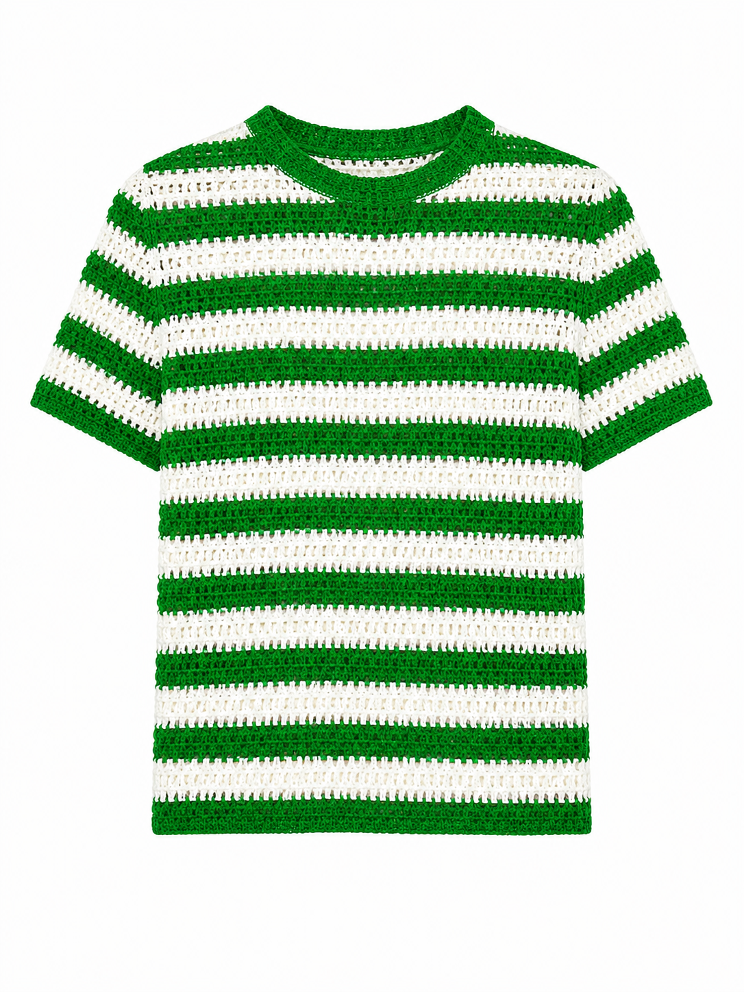 Green and White Striped Crochet Knit Top