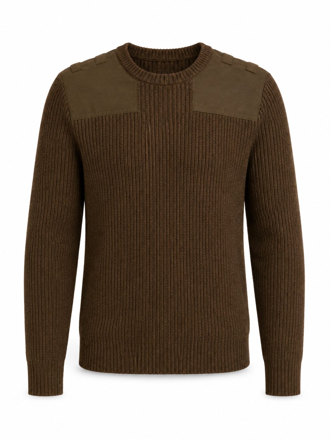 Olive Brown Rib-Knit Crewneck Sweater